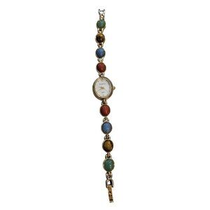 Peck & Peck Womens Watch Scarab Gemstone Bracelet Oval Quartz Colorful 7" Long